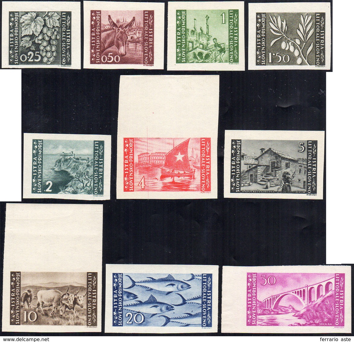 1619 ISTRIA E LIT. SLOVENO 1946 - Tiratura Di Zagabria, Non Dentellati, Serie Completa (51a/60a), Gomma I... - Other & Unclassified