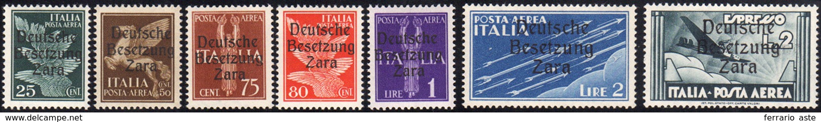 1621 ZARA POSTA AEREA 1943 - Soprastampati, Sette Valori (A1/A6,A9), Gomma Integra, Perfetti. Fotocopia C... - Sonstige & Ohne Zuordnung