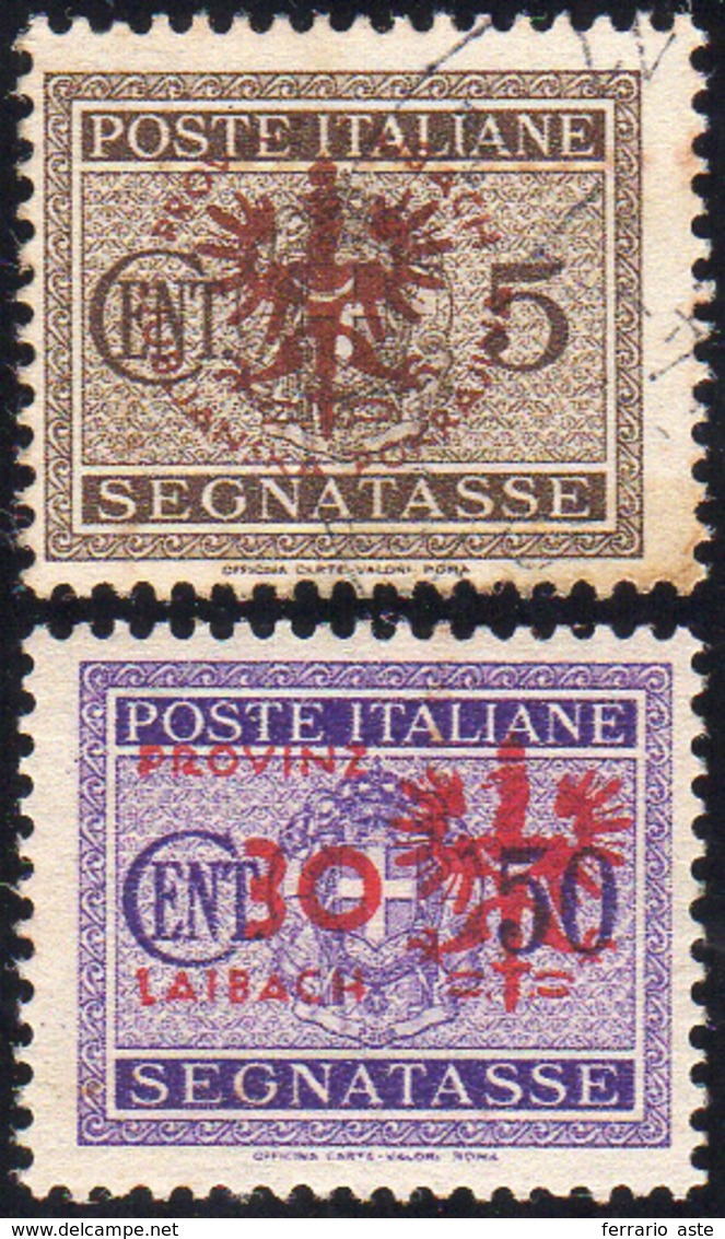 1627 LUBIANA SEGNATASSE 1944 - 5 Cent. Soprastampa Arancio Bruno, Usato, Ottimo Stato, 30 Cent. Su 50 Cen... - Andere & Zonder Classificatie