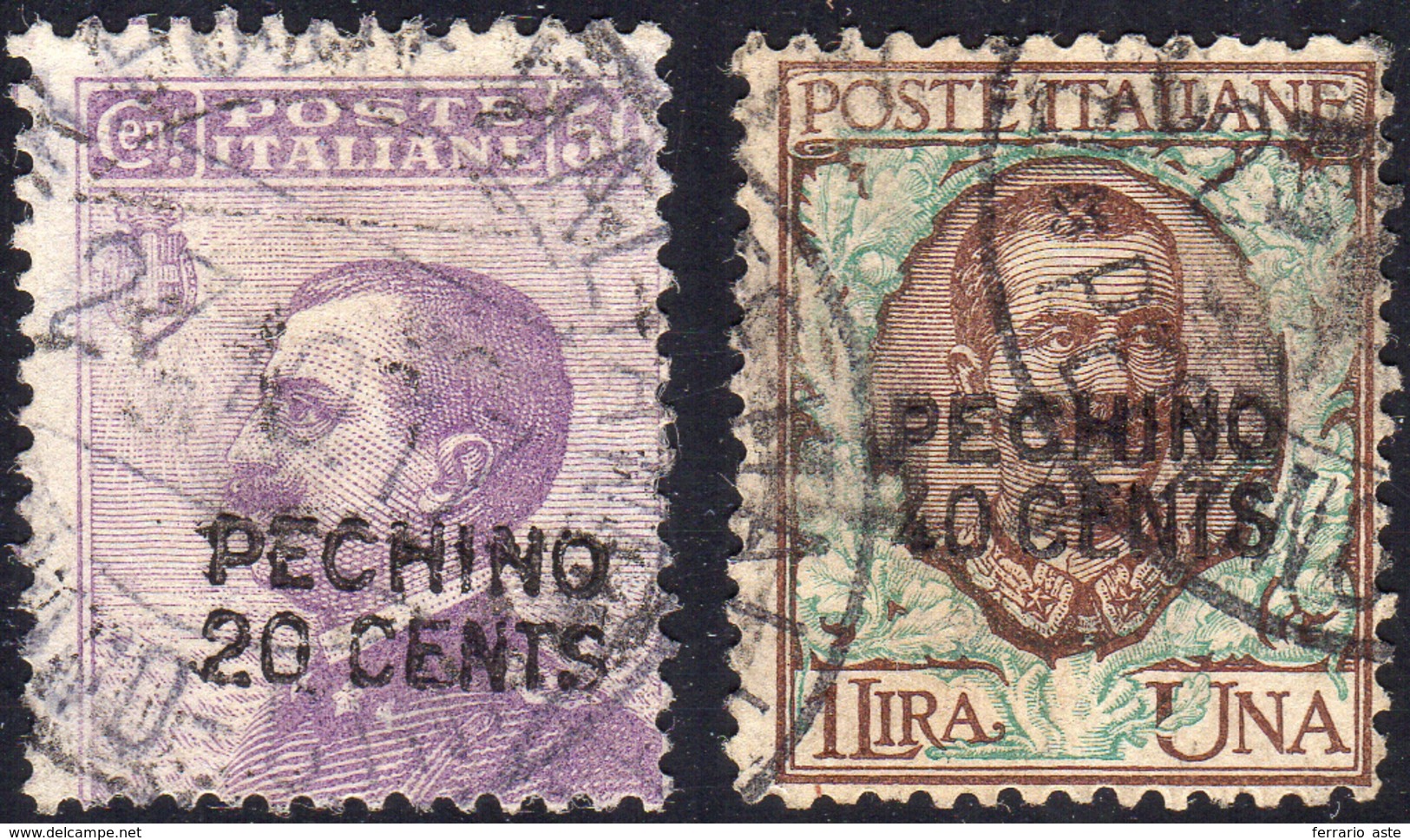 1671 PECHINO 1917 - 20 Cent. Su 50 Cent. Violetto, Michetti, 40 Cent. Su 1 Lira Floreale, Soprastampati A... - Sonstige & Ohne Zuordnung