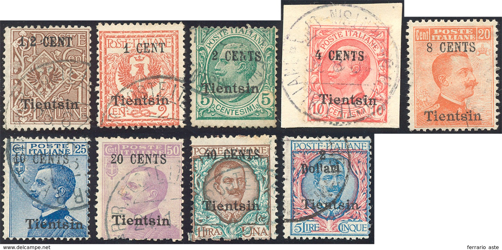 1677 TIENTSIN 1918/19 - Soprastampati Localmente Con Nuovo Valore (15/23), Usati, Perfetti. Cert. Raybaud... - Sonstige & Ohne Zuordnung