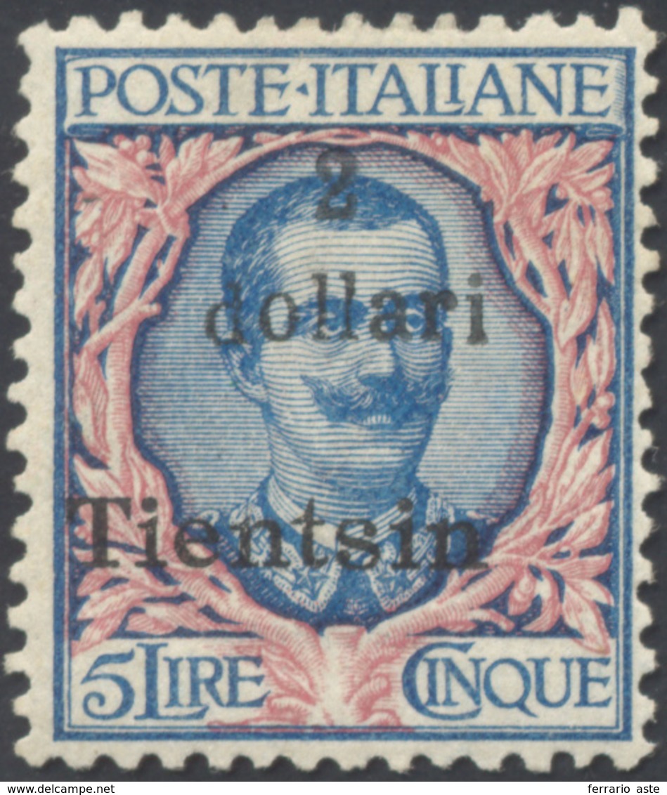 1678 TIENTSIN 1919 - 2 Dollari Su 5 Lire Floerale (24), Gomma Originale Integra, Perfetto. Ottima Qualità... - Other & Unclassified
