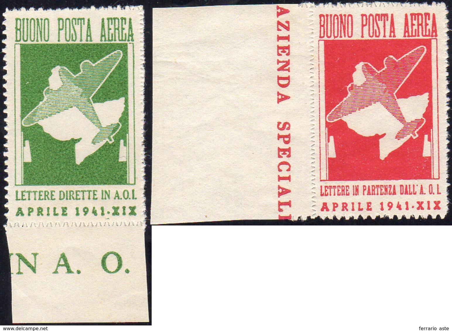 1683 FRANCHIGIA MILITARE 1941 - Verde Giallo E Carminio (1/2), Nuovi, Perfetti. Il Verde Senza Gomma Come... - Italiaans Oost-Afrika