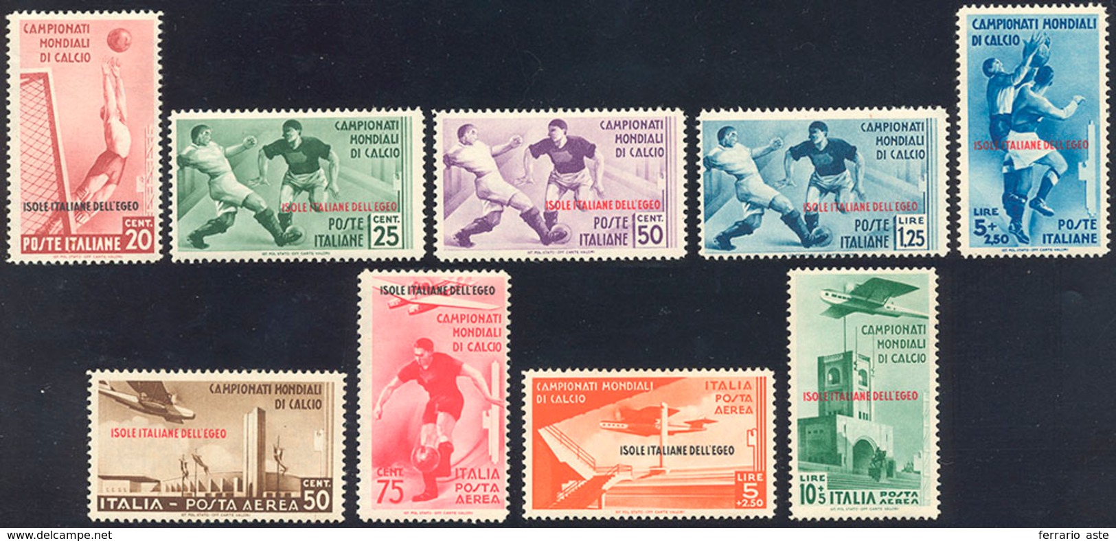 1695 1934 - Mondiali Di Calcio (75/79+A), Serie Completa, Gomma Originale, Perfetti.... - Egeo