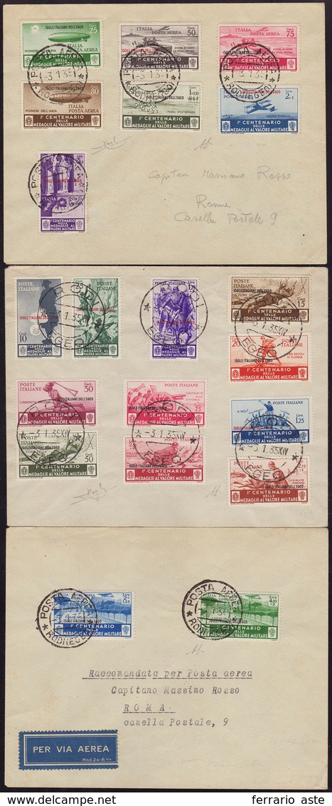 1697 1934 - Medaglie, Serie Completa Con Posta Aerea (80/90+A), Perfetti, Usati Su Tre Buste Non Viaggiat... - Egée