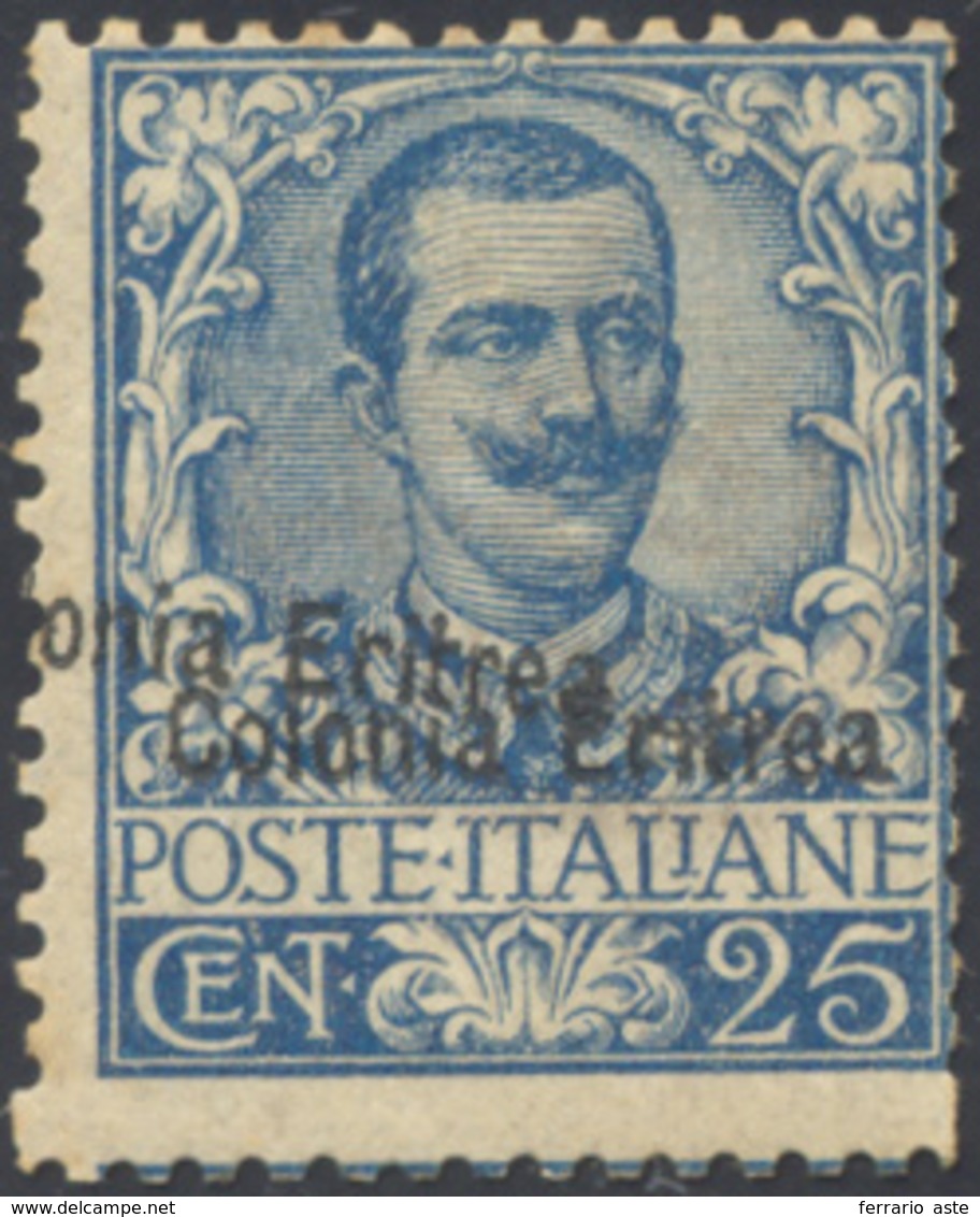 1709 1903 - 25 Cent. Azzurro, Doppia Soprastampa Di Cui Una Obliqua (24d), Perfetto, Gomma Originale. Emi... - Eritrea