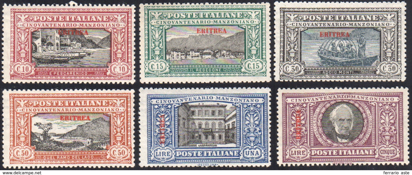 1714 1924 - Manzoni (71/76), Gomma Integra, Perfetti. Cert. Diena Per Il 5 Lire, Ben Centrato.... - Eritrea