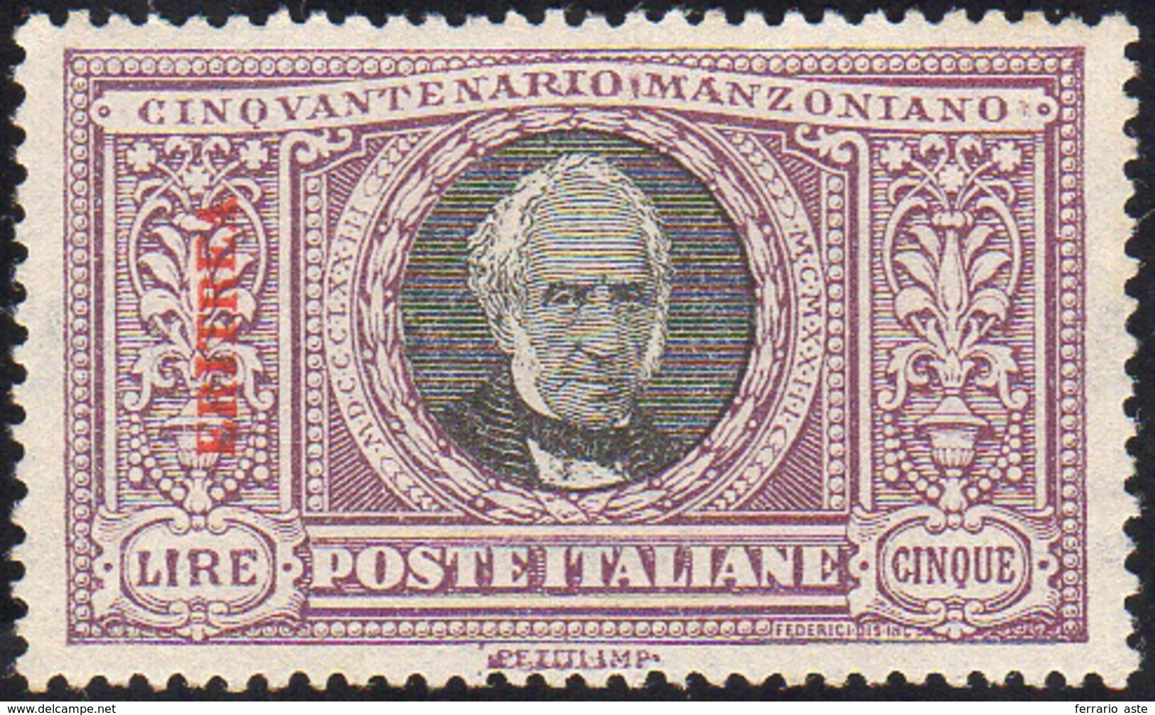 1715 1924 - 5 Lire Manzoni (76), Ottima Centratura, Gomma Integra, Perfetto. Molto Bello! Cert. Bottacchi... - Eritrea