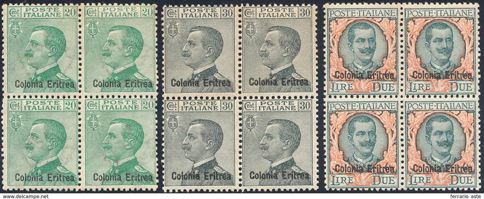 1716 1925 - Soprastampati (93/95), Blocchi Di Quattro, Gomma Originale Integra, Perfetti. Ferrario.... - Eritrea