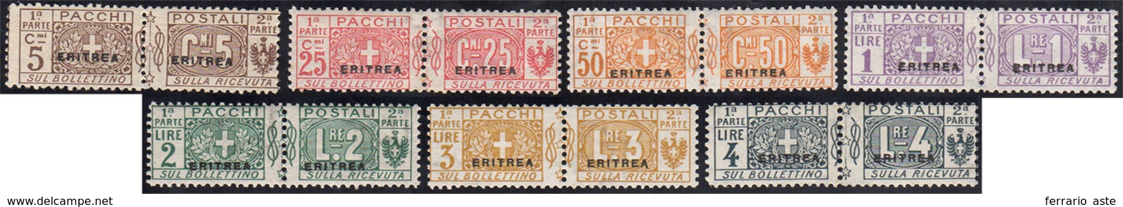 1723 PACCHI POSTALI 1916 - Soprastampa Piccola, 7 Valori (1,3/8), Gomma Integra, Perfetti. Cert. Raybaudi... - Eritrea