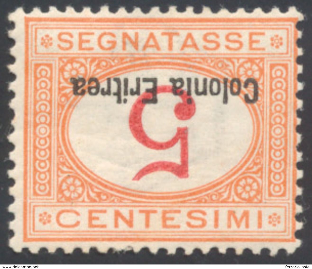 1738 SEGNATASSE 1920 - 5 Cent. Con Soprastampa E Cifra Capovolta (14a), Perfetto, Gomma Originale. Ferrar... - Eritrea