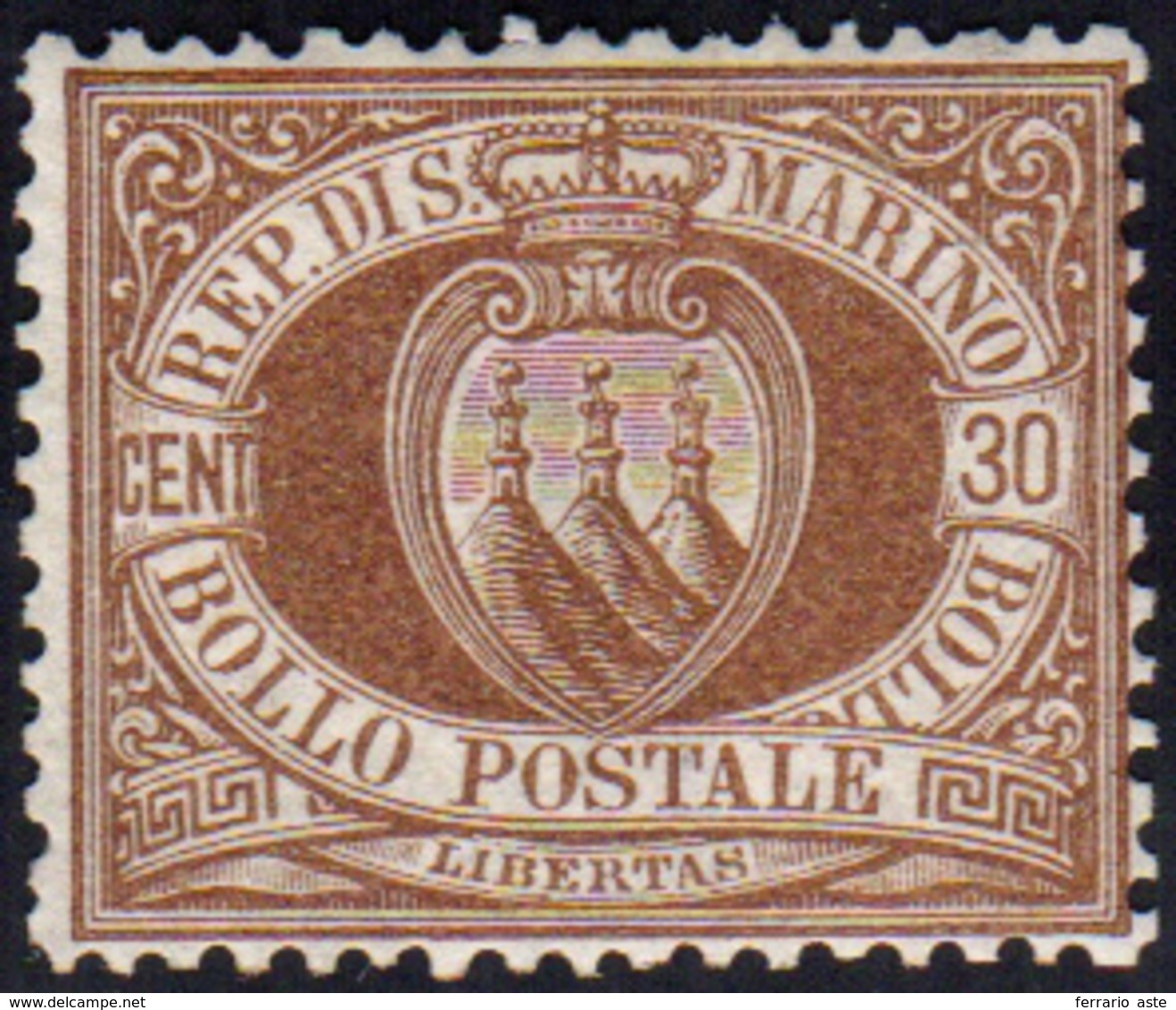 1884 1877 - 30 Cent. Stemma (6), Buona/ottima Centratura, Gomma Integra, Perfetto. Cert. Oro Raybaudi (ca... - Otros & Sin Clasificación