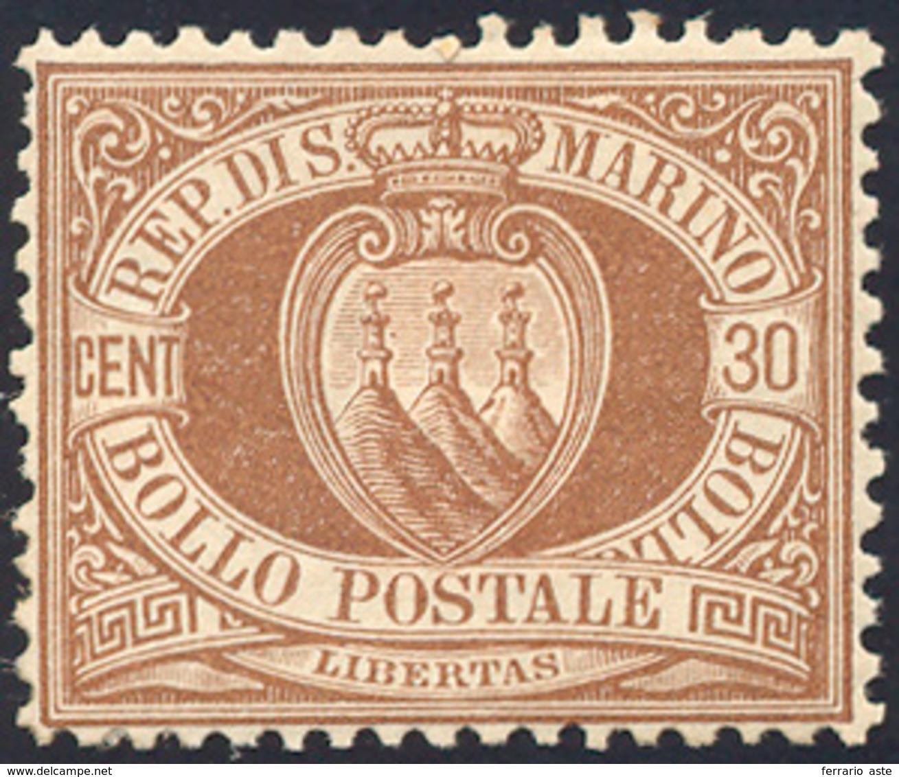 1886 1877 - 30 Cent. Bruno Stemma (6), Gomma Originale, Perfetto, Ottima Centratura. Raro Così Ben Centra... - Other & Unclassified
