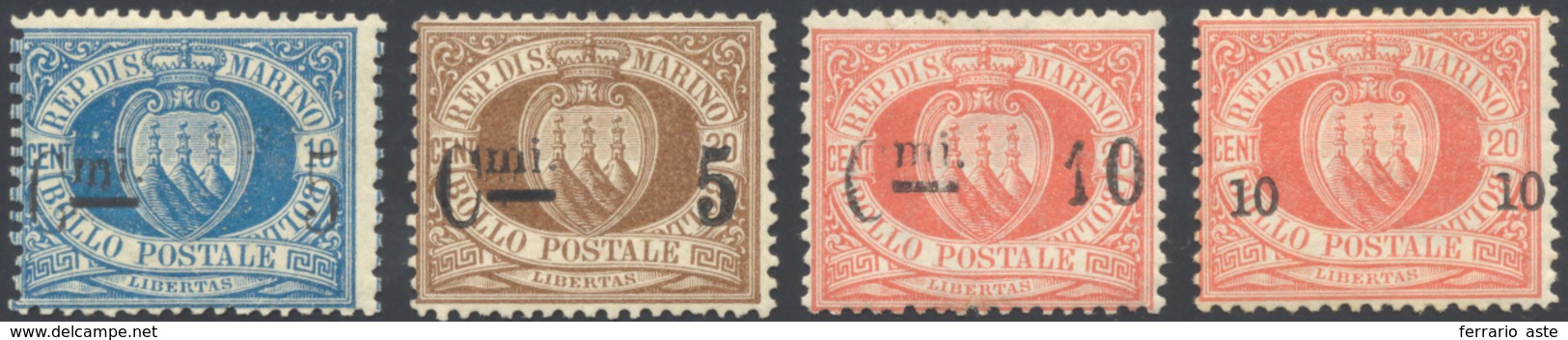 1891 1892 - Soprastampati (8/11), Discreta Centratura, Gomma Originale, Perfetti. Cert. Fiecchi Per Il N.... - Altri & Non Classificati