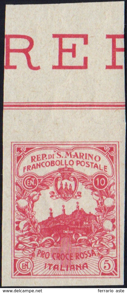 1906 1916 - 10 + 5 Cent. Croce Rossa, Non Dentellato (CEI 50Aa, € 1.500), Bordo Di Foglio, Gomma Integra,... - Sonstige & Ohne Zuordnung