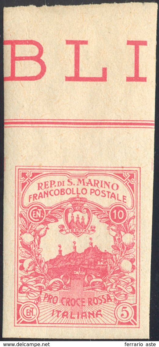 1908 1916 - 10+5 Cent. Croce Rossa, Non Dentellato (CEI 50Aa), Bordo Di Foglio In Alto, Gomma Originale I... - Sonstige & Ohne Zuordnung