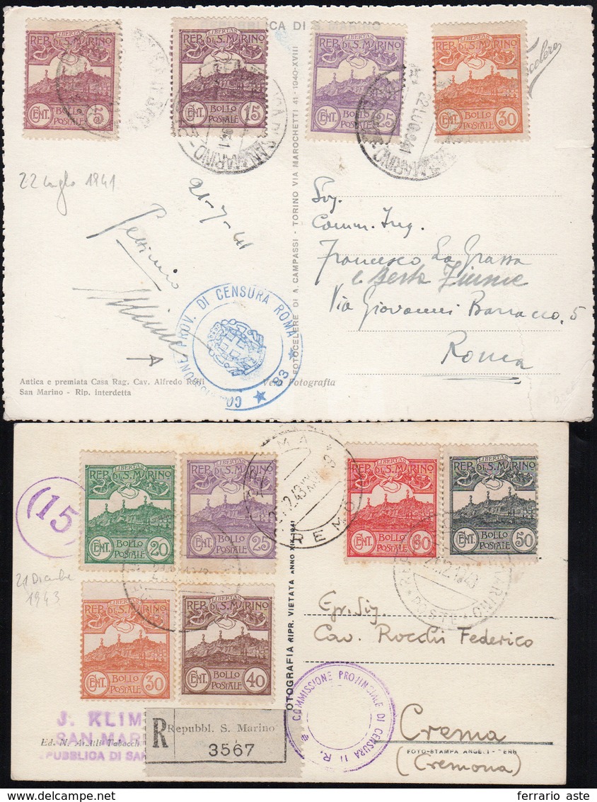 1913 1941/43 - Vedute (107/115), Due Cartoline Con Belle Affrancature Con Valori Dell'emissione, Una Quad... - Otros & Sin Clasificación