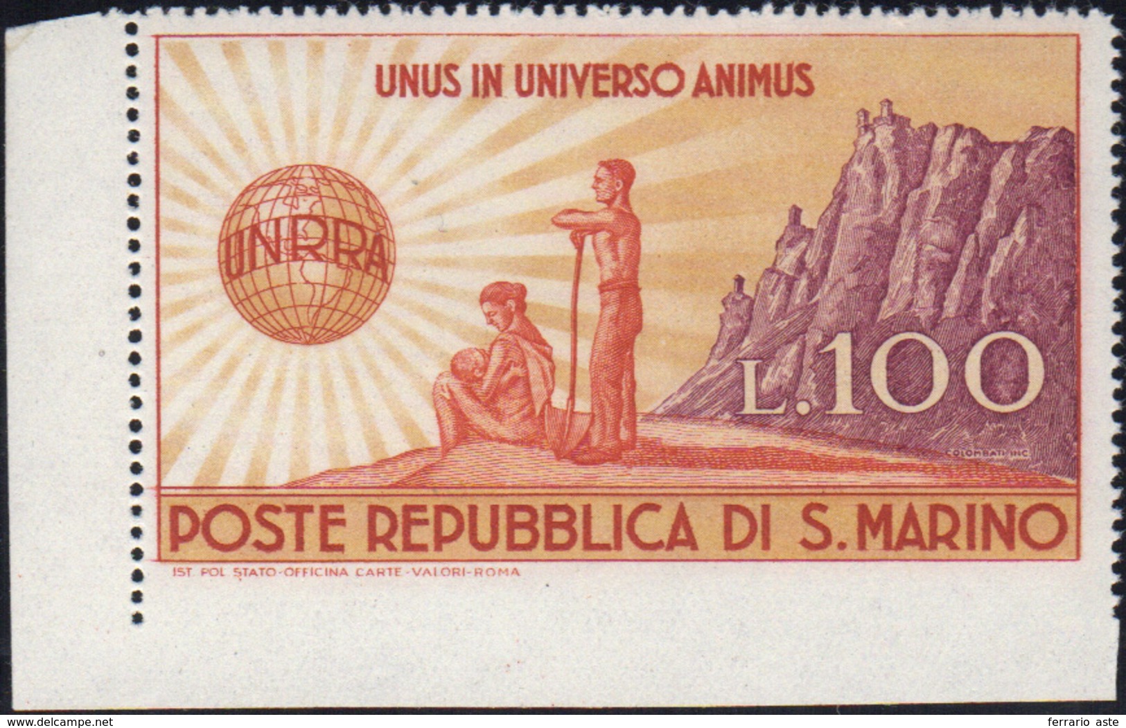 1928 1946 - 100 Lire UNRRA, Non Dentellato In Basso, Angolo Di Foglio (296aa), Gomma Integra, Perfetto. C... - Other & Unclassified