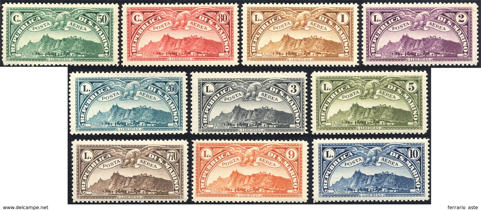 1936 1931 - Veduta Di San Marino, Serie Completa (1/10), Gomma Originale Integra, Perfetti E Ben Centrati... - Corréo Aéreo