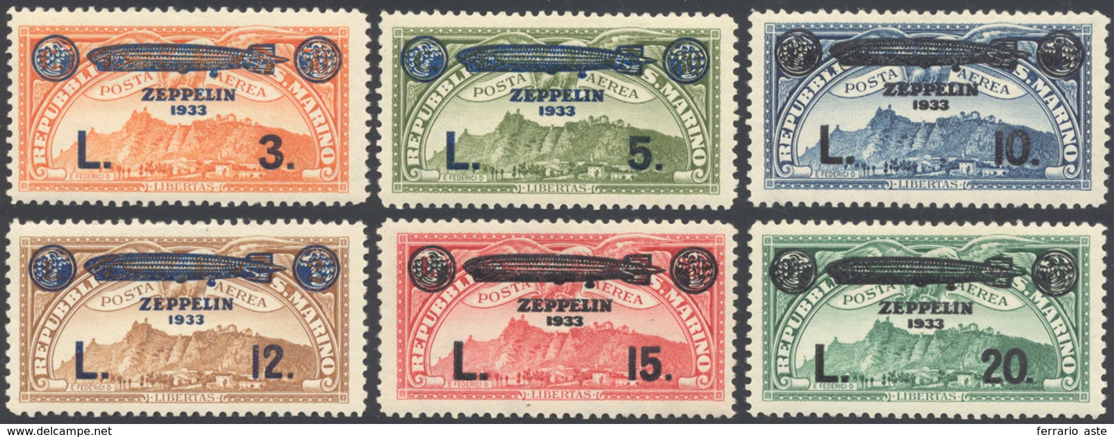 1937 1933 - Zeppelin (11/16), Gomma Originale Integra, Perfetti. Chiavarello, Fiecchi.... - Luchtpost