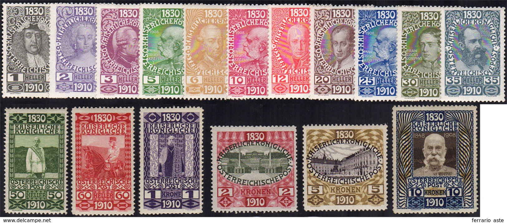 2028 AUSTRIA 1910 - 80° Compleanno Francesco Giuseppe I (119/135), Gomma Integra, Perfetti. Cert. Diena P... - Otros - Europa