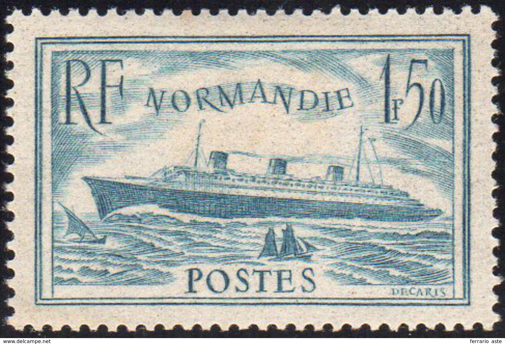 2049 FRANCIA 1935 - 1,50 Fr. Normandie (300a), Gomma Originale, Leggere Ossidazioni Al Verso. Molto Raro!... - Europe (Other)