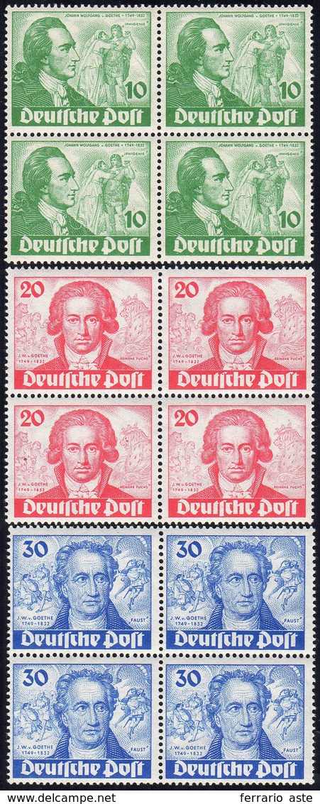 2063 GERMANIA BERLINO 1949 - Goethe (51/53), Blocchi Di Quattro, Gomma Integra, Perfetti. Cert. Caffaz.... - Europe (Other)