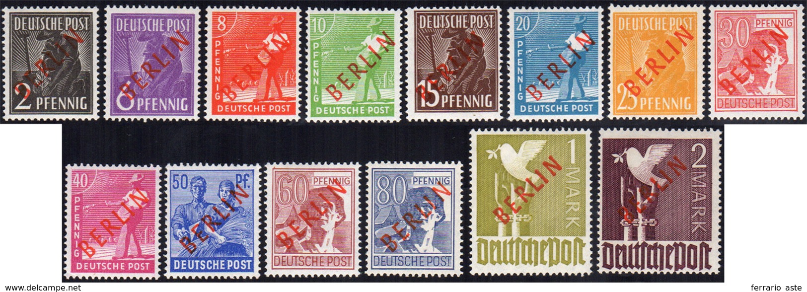 2068 GERMANIA BERLINO 1949 - Soprastampati BERLIN In Rosso (1/B-18/B), Gomma Integra, Perfetti. Cert. Ray... - Europe (Other)