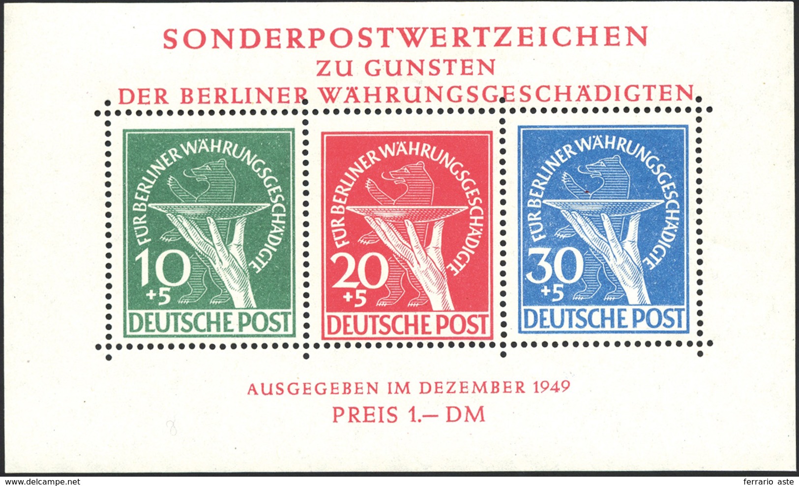 2073 GERMANIA BERLINO FOGLIETTI 1949 - Vittime Della Riforma Monetaria, Foglietto, (BF1), Gomma Originale... - Sonstige - Europa