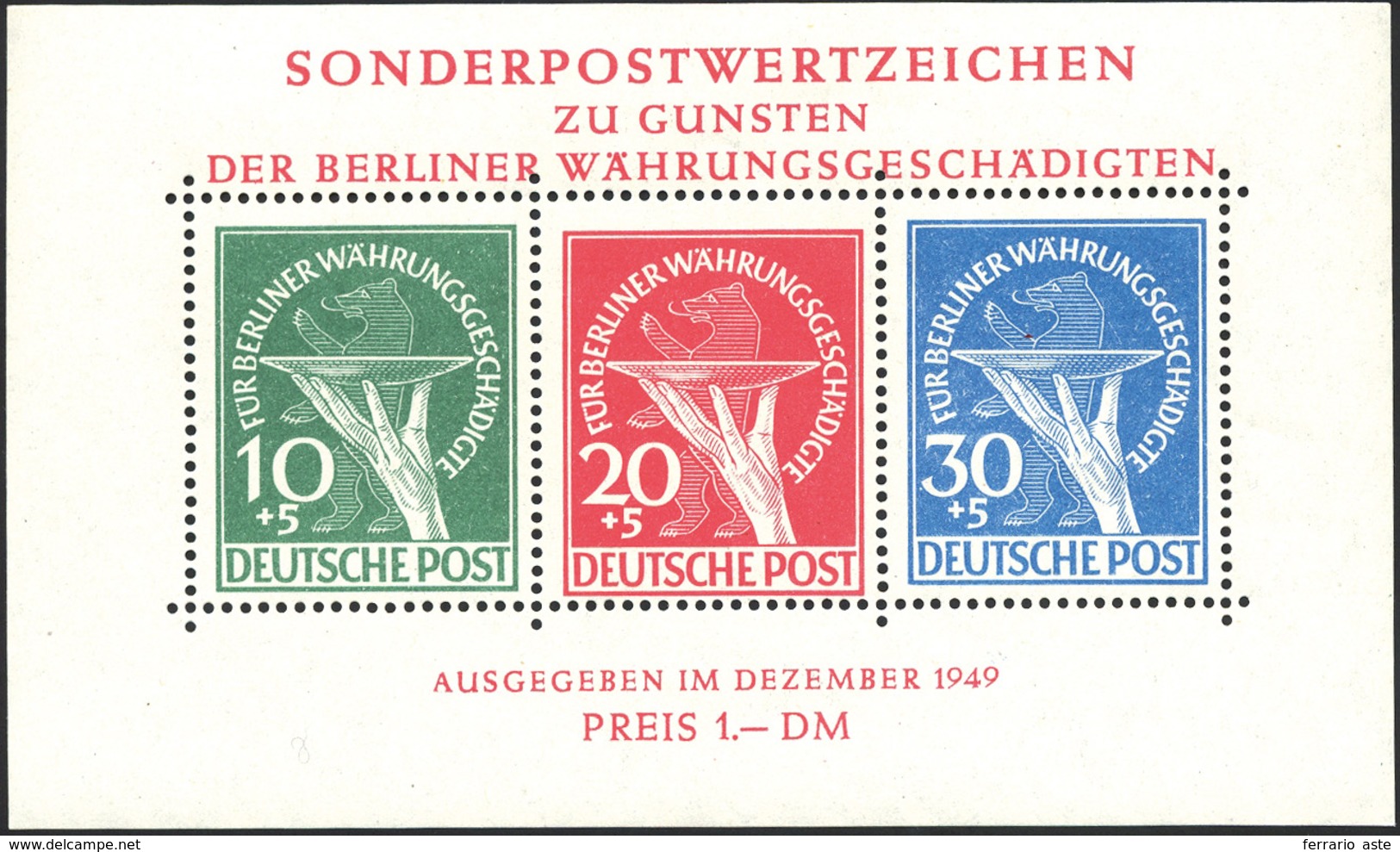 2073 GERMANIA BERLINO FOGLIETTI 1949 - Vittime Della Riforma Monetaria, Foglietto, (BF1), Gomma Originale... - Europe (Other)