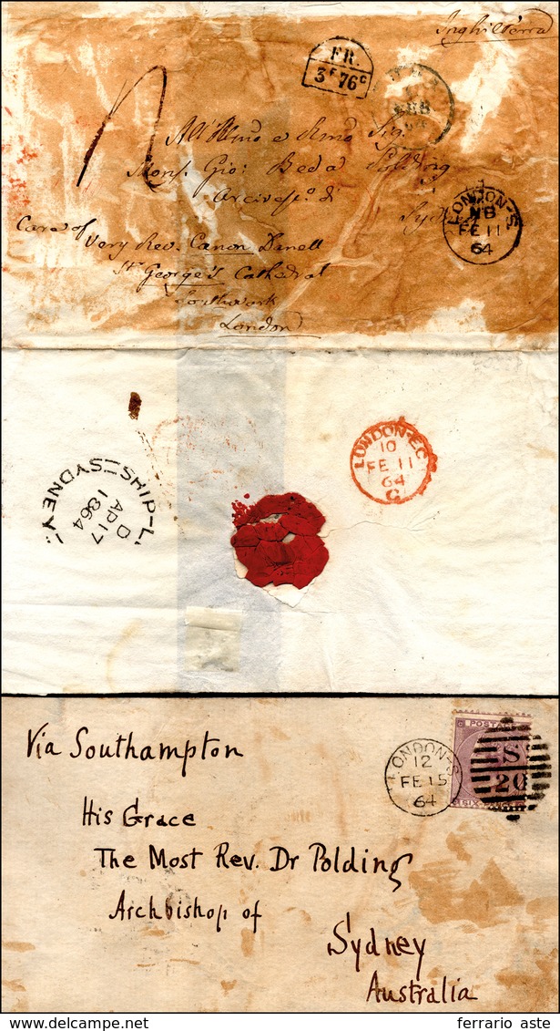2164 AUSTRALIA 1864 - February 1864, Single -rate Unpaid Letter From Rome To Sydney. The Letter, Carried ... - Other & Unclassified