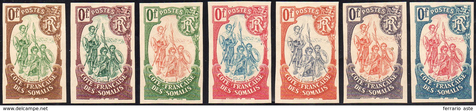 2167 COTE DES SOMALIS 1902 - Guerrieri (50/52), Sette Prove Di Stampa In Colori Diversi, Senza Indicazion... - Other & Unclassified