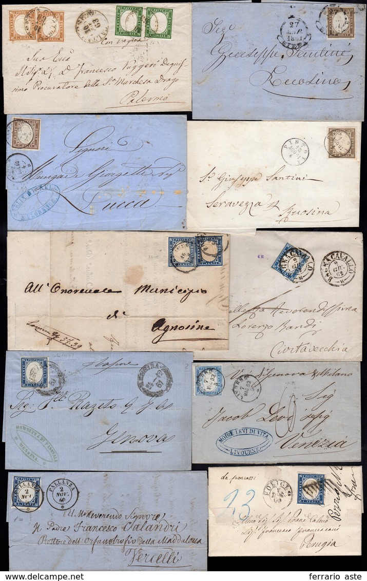 2205 SARDEGNA 1860/63 - Lotto Di 17 Lettere E Un Frontespizio Con Affrancature Del Periodo Con Interessan... - Other & Unclassified