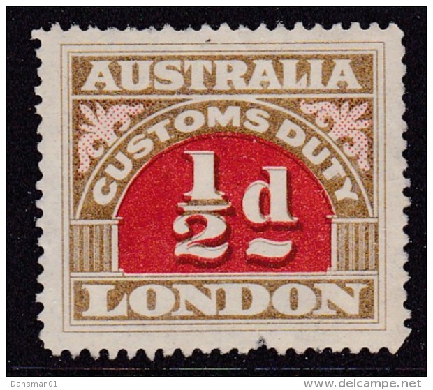 AUSTRALIA 1917 Customs 1/2d Label Mint Pulled Perf - Fiscale Zegels