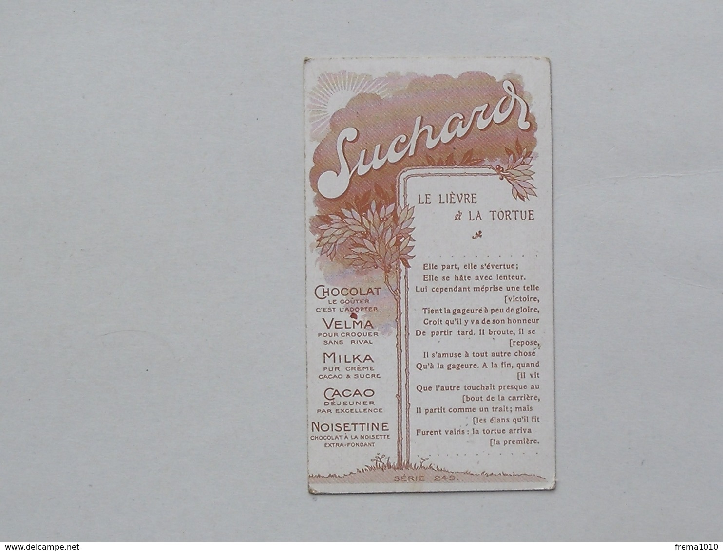 CHROMO Chocolat SUCHARD: LE LIEVRE ET LA TORTUE Série 249 (FABLES DE LA FONTAINE) N° 6 - Suchard