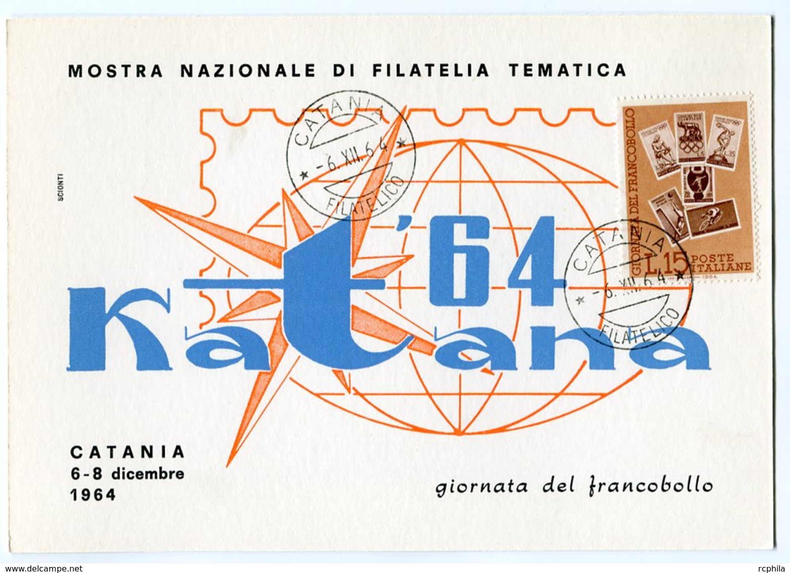RC 9550 ITALIE CARTE MAXIMUM 1964 KATANA 64 MOSTRA FILATELICA TEMATICA 1er JOUR FDC TB - Cartes-Maximum (CM)