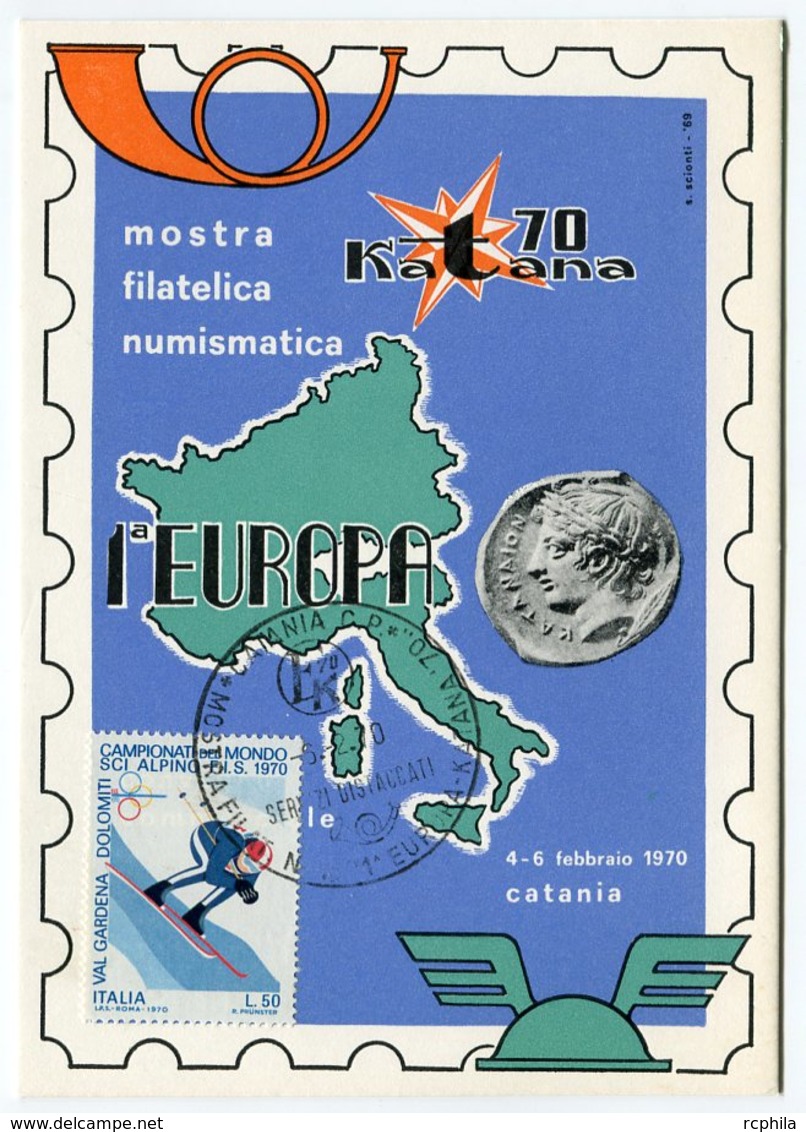 RC 9552 ITALIE CARTE MAXIMUM 1970 KATANA 70 MOSTRA FILATELICA NUMISMATICA 1er JOUR FDC TB - Maximumkarten (MC)