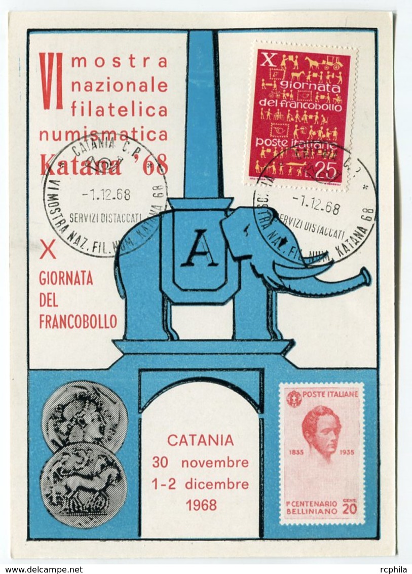 RC 9554 ITALIE CARTE MAXIMUM 1968 KATANA 68 MOSTRA FILATELICA NUMISMATICA 1er JOUR FDC TB - Maximumkaarten