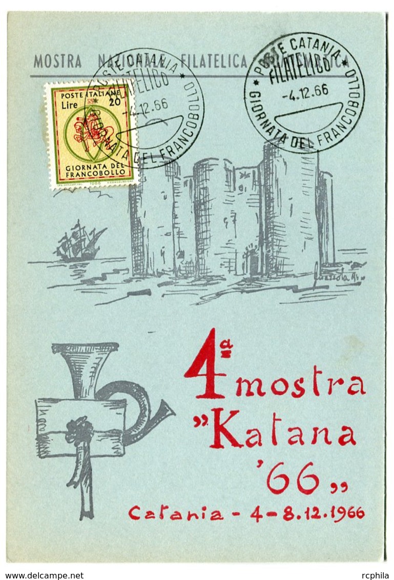 RC 9560 ITALIE CARTE MAXIMUM 1966 KATANA 66 MOSTRA FILATELICA NUMISMATICA 1er JOUR FDC TB - 1961-70: Afgestempeld