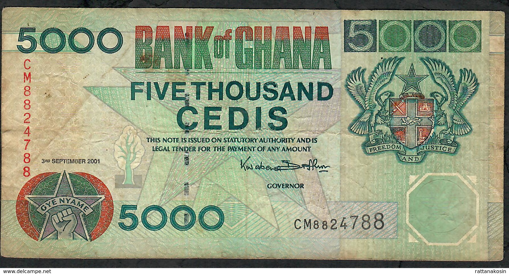 GHANA P34f 5000 CEDIS 2001 #CM     F-VF NO P.h. Rare Date ! - Ghana