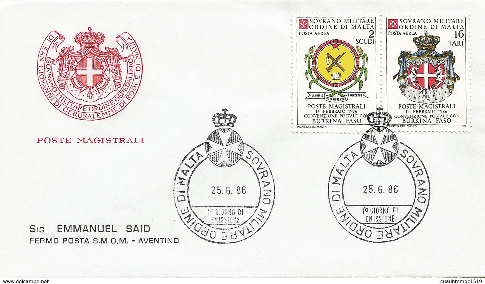 Malta - Malteserorden 1986: 3x FDC Mit Nr. A21-A26 #X78 - Malta (Orden Von)