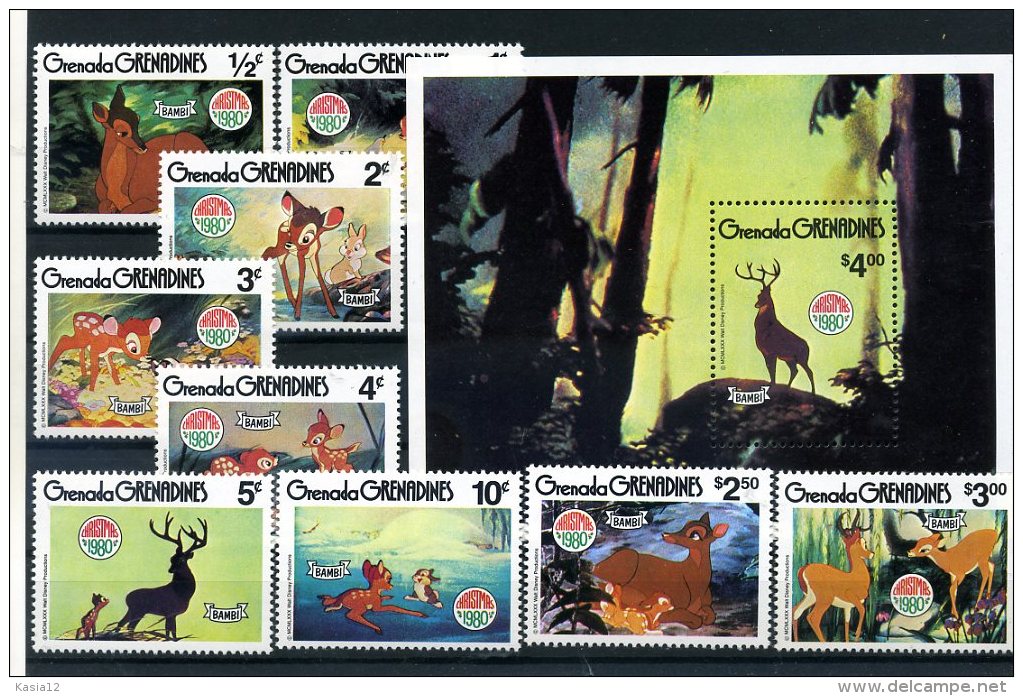 A26744)Disney: Grenada-Grenadinen 418 - 426** + Bl 51** - Disney