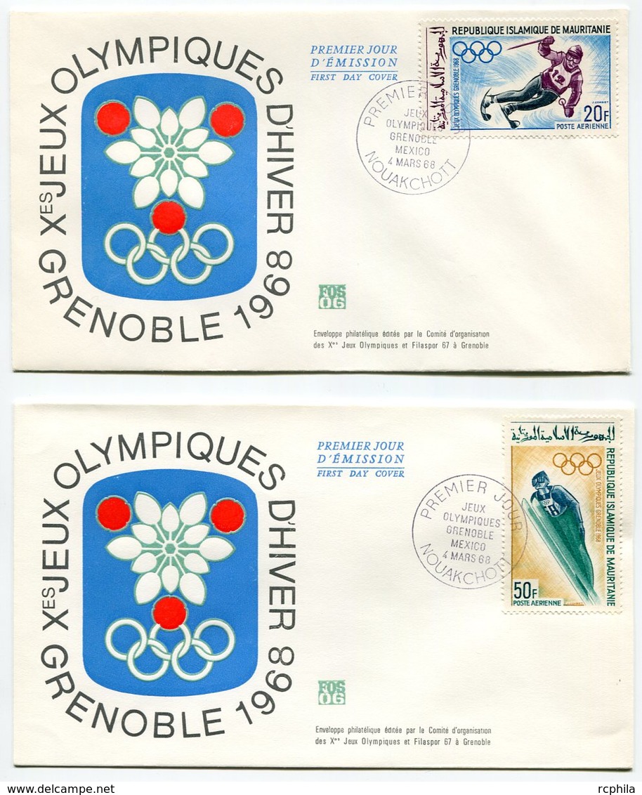 RC 9565 MAURITANIE JEUX OLYMPIQUES DE GRENOBLE 1968 SKI ET SAUT 1er JOUR FDC TB - Mauritania (1960-...)