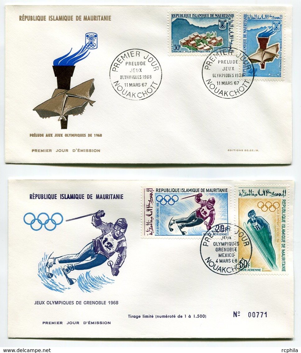 RC 9572 MAURITANIE JEUX OLYMPIQUES DE GRENOBLE 1968 SKI SAUT VILLAGE 1er JOUR FDC TB - Mauritanie (1960-...)