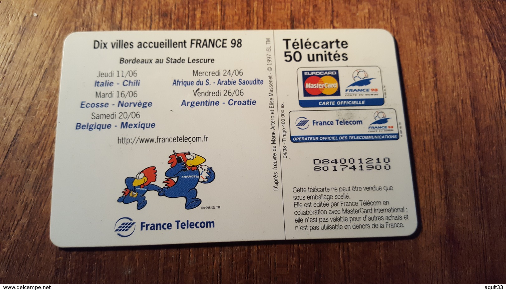 TÉLÉCARTE FRANCE  1998 F848 BORDEAUX ETAT UTILISEE - 1998