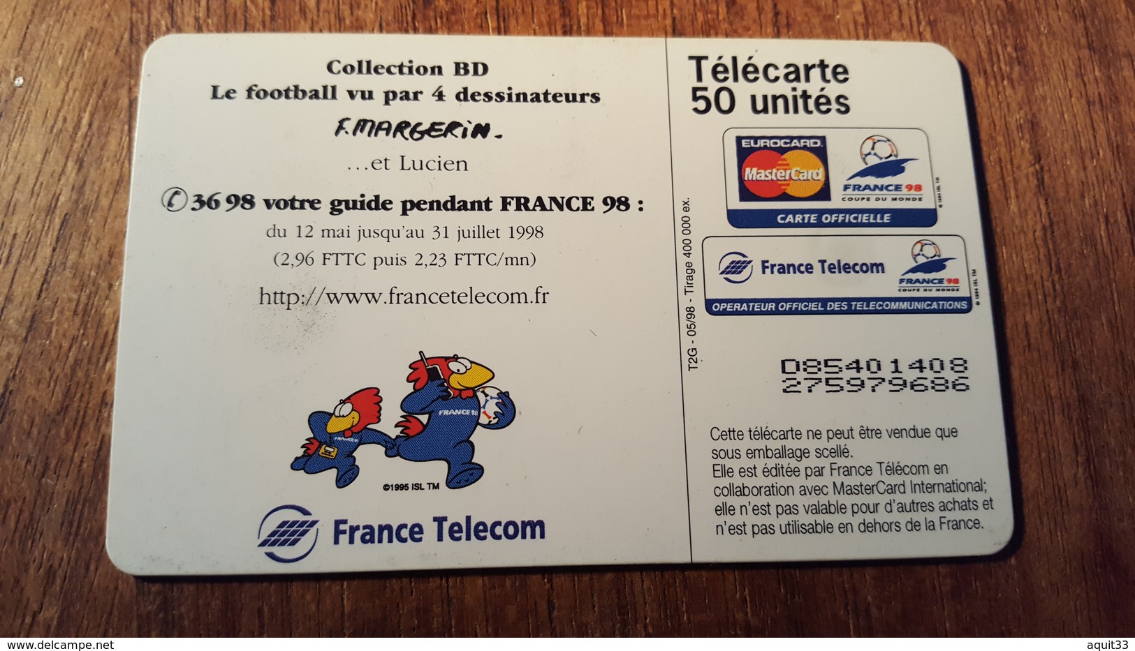 TÉLÉCARTE FRANCE  1998 F 867 MARGERIN ETAT UTILISEE - 1998