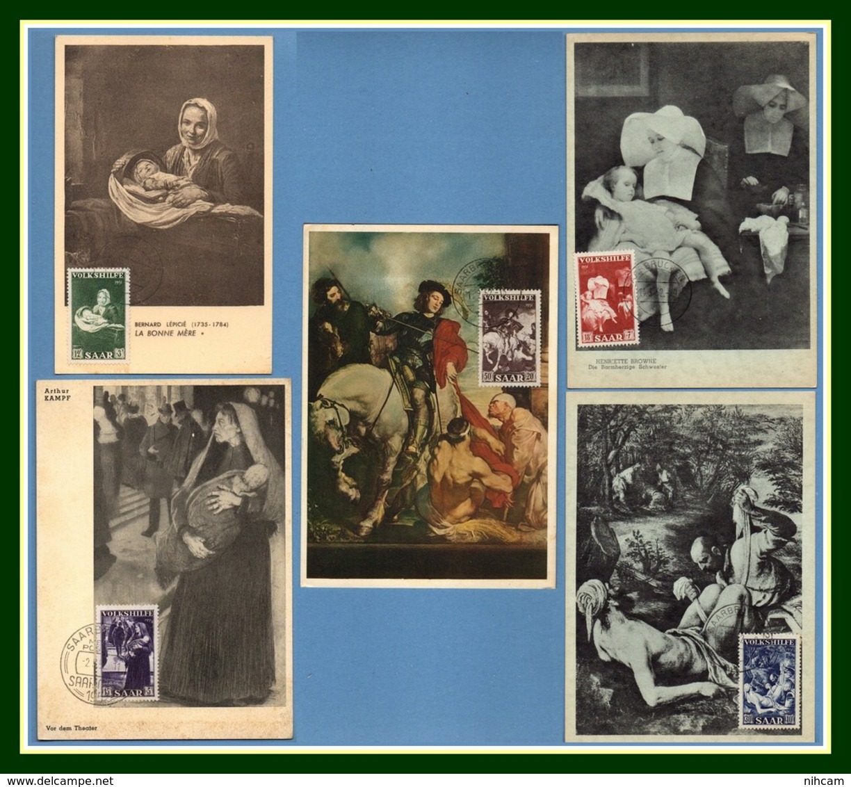 Cartes Maximum Saar 1952 Yv. N° 296 à 300 Complet (forte Cote !) Cheval Horse Pferd ... - Maximum Cards