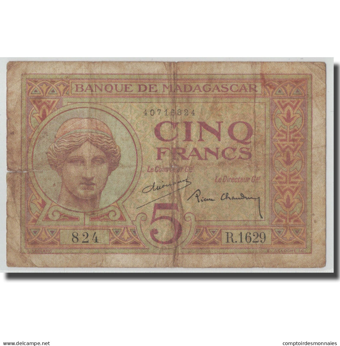 Billet, Madagascar, 5 Francs, KM:35, B+ - Madagascar