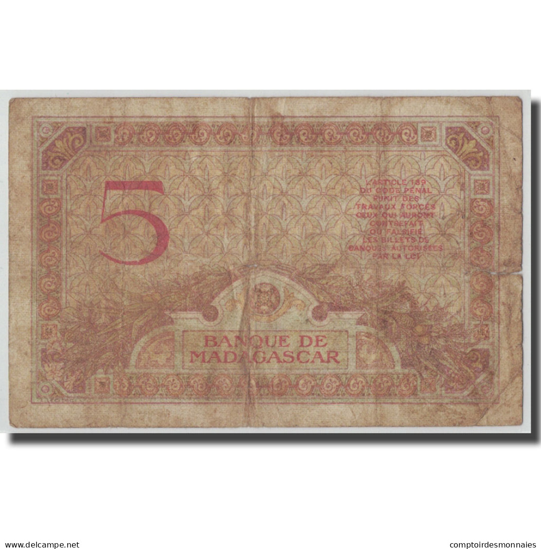 Billet, Madagascar, 5 Francs, KM:35, B+ - Madagascar