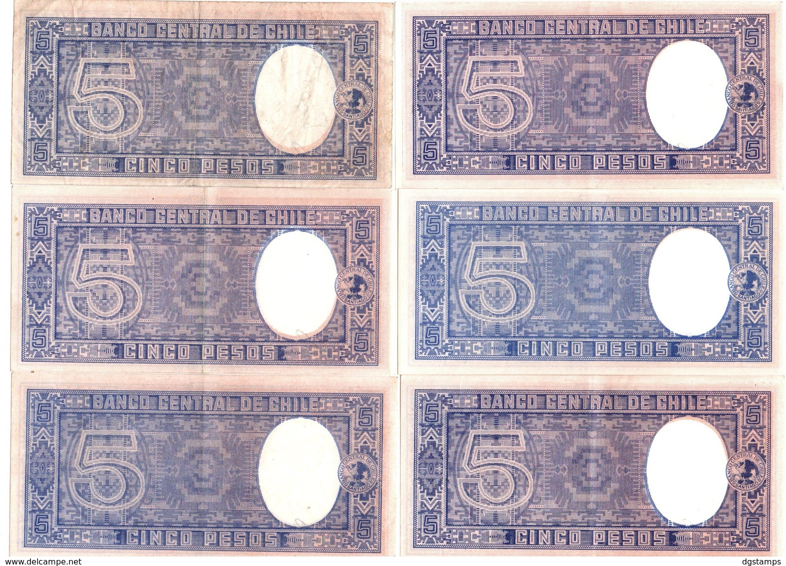 Chile  (1958-59) 5 Pesos = 1/2 Cóndor. VF-XF. 7 Piezas SERIES B#7/35. Tonos De Color. - Chile